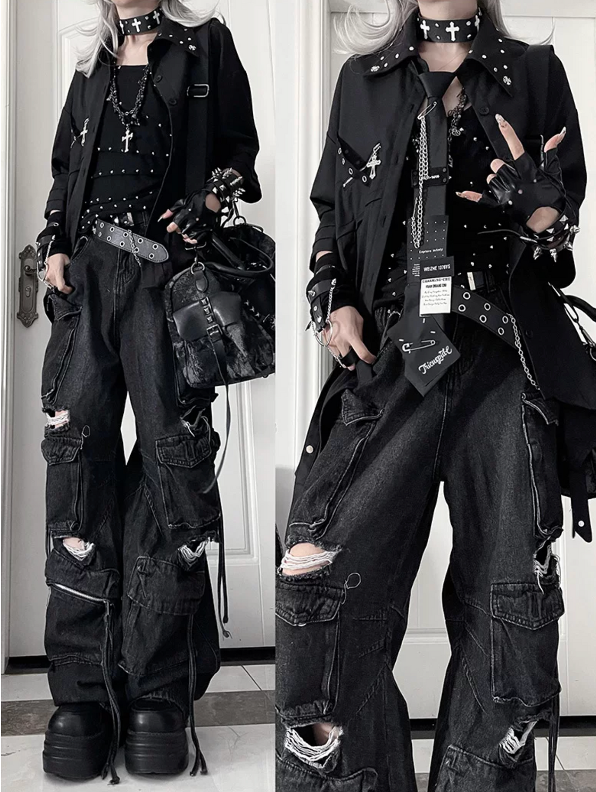 Deconstructed Metal Tie Short-Sleeved Shirt