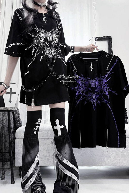 Skull And Coffin Off-Shoulder T-Shirt