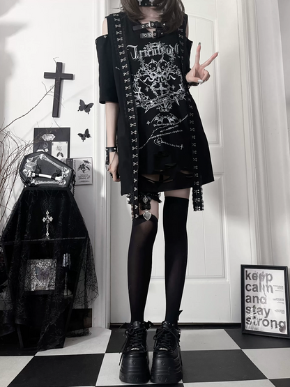 Broken Heart Double Skull Distressed T-Shirt