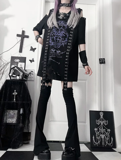 Broken Heart Double Skull Distressed T-Shirt