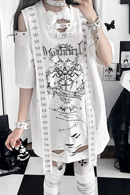 Broken Heart Double Skull Distressed T-Shirt