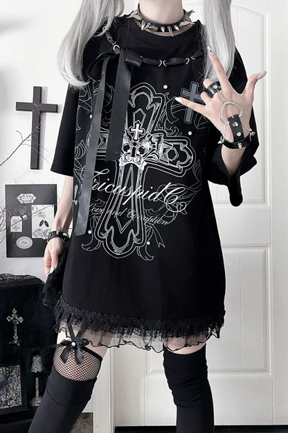 Camiseta holgada de manga corta Night Blood carta de amor