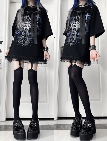 Camiseta holgada de manga corta Night Blood carta de amor