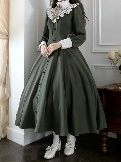 【Reservation deadline February 23】Classic Elegant Series Frill Stand Collar Flare Long Dress