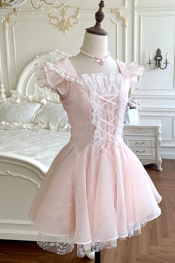 Lace-up Ribbon Flying Sleeve Dress