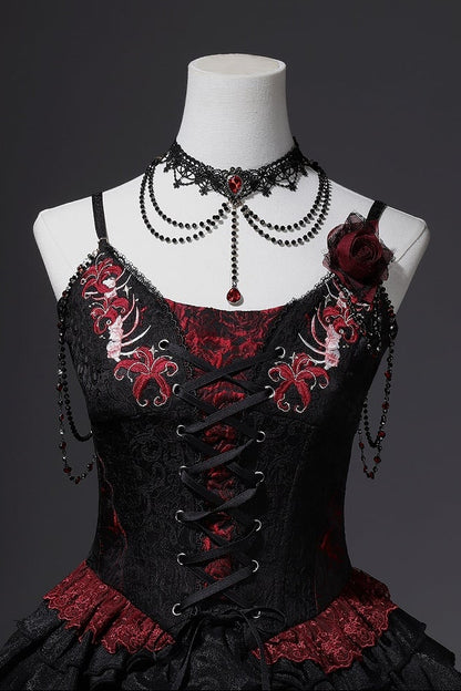 [Pre-order] Red and Black Dark Gothic Lolita Jacquard Corset Bustier Top