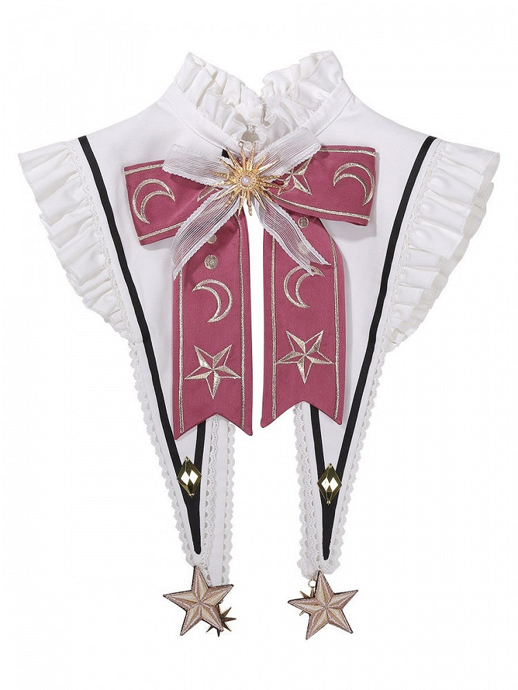 【10月13日予約締切】Magic Academy Starry Diamond Pendant Bow Lolita Dress + Black Lace Trim Bow Puff Sleeve Jacket + Detachable Star Embroidery Ribbon Frill Collar + Full Set