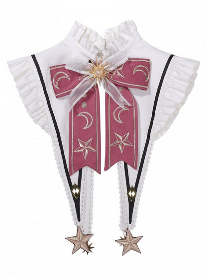 【10月13日予約締切】Magic Academy Starry Diamond Pendant Bow Lolita Dress + Black Lace Trim Bow Puff Sleeve Jacket + Detachable Star Embroidery Ribbon Frill Collar + Full Set
