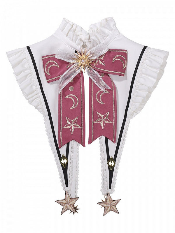 【10月13日予約締切】Magic Academy Starry Diamond Pendant Bow Lolita Dress + Black Lace Trim Bow Puff Sleeve Jacket + Detachable Star Embroidery Ribbon Frill Collar + Full Set