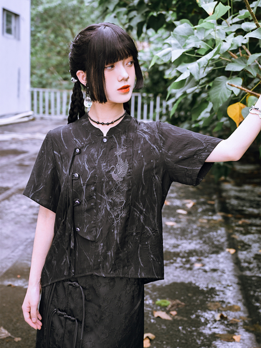 China Dark Mode Tassel Shirt