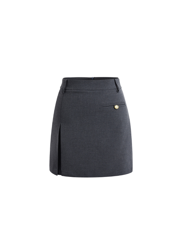 Buckle design high waist slim A line skirt