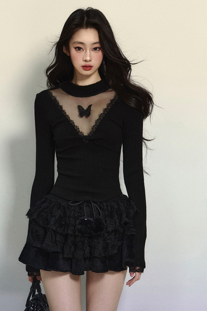 Sheer Butterfly V-Neck Knit