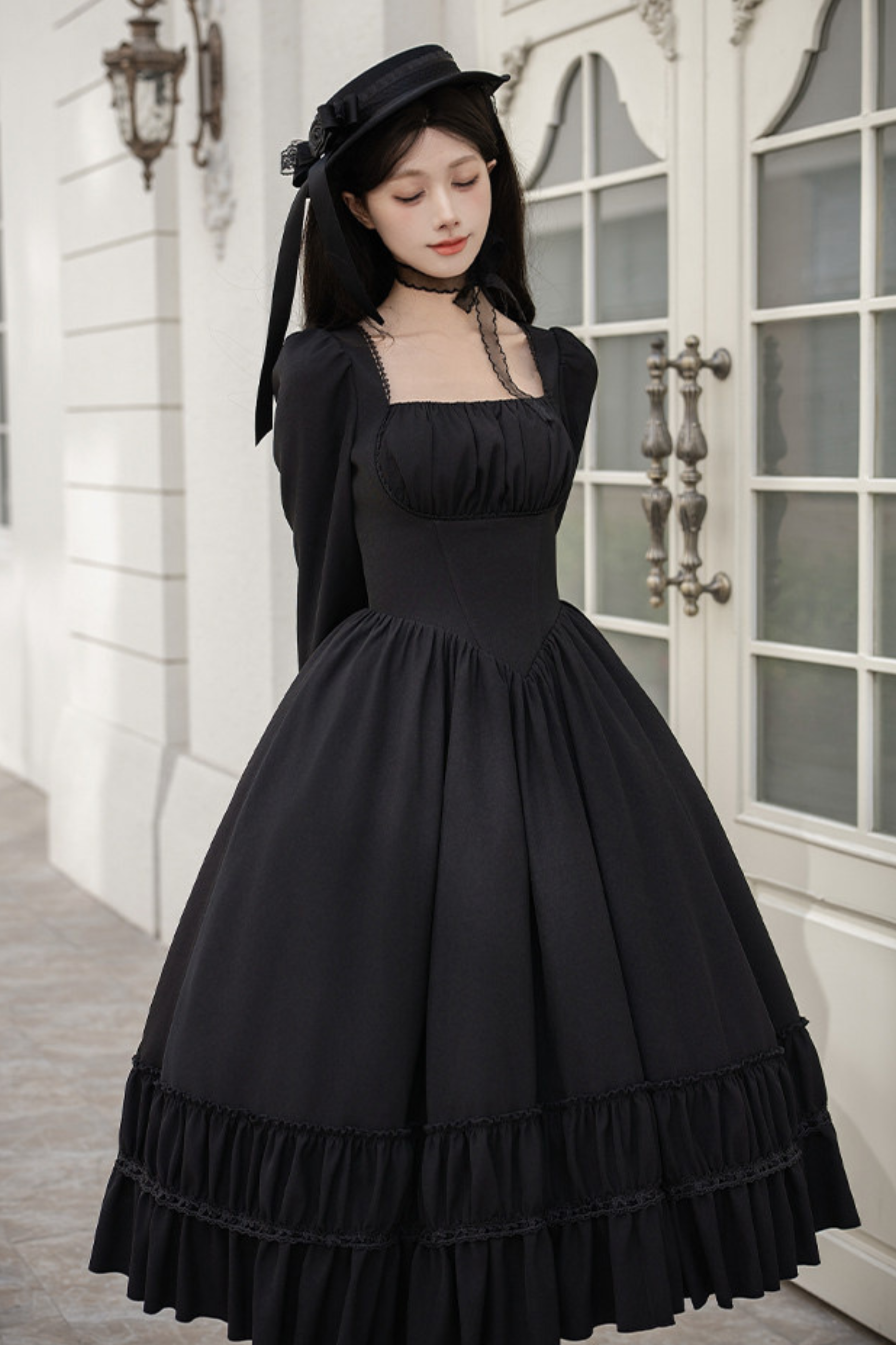 Gothic Elegant Dress + Fake Collar + Hat – Belchic