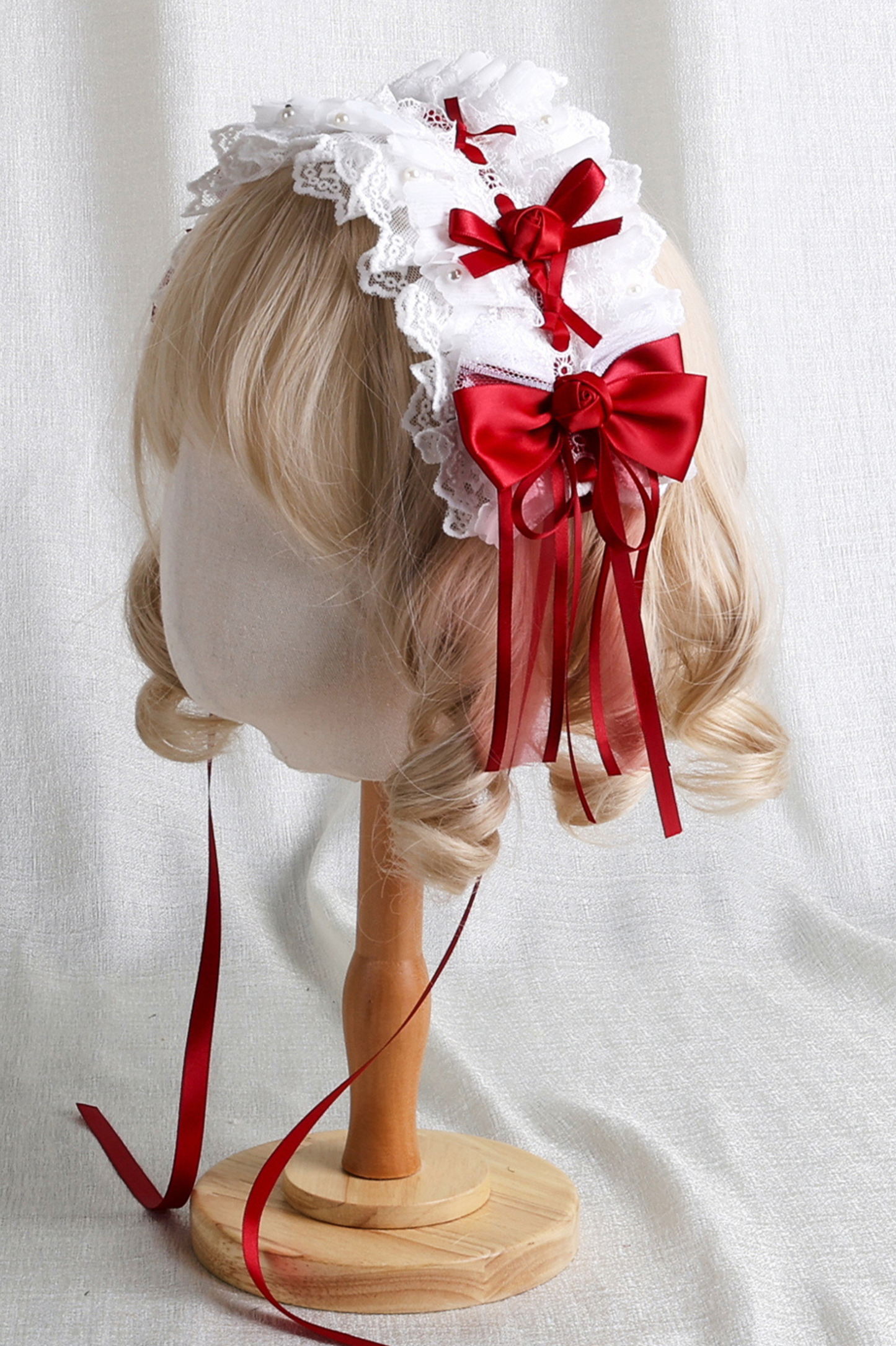 ローズレースロリータボンネット+ハット+ヘアバンド+クリップハット+クラウン