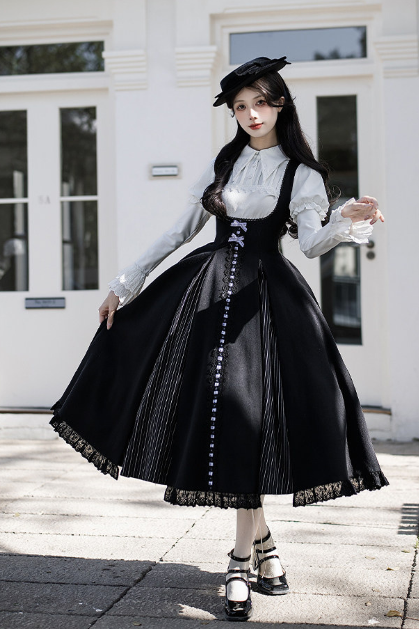 Six Sweet Lolita Flare Jumper Skirt + Top + Hat + Ribbon + Collar