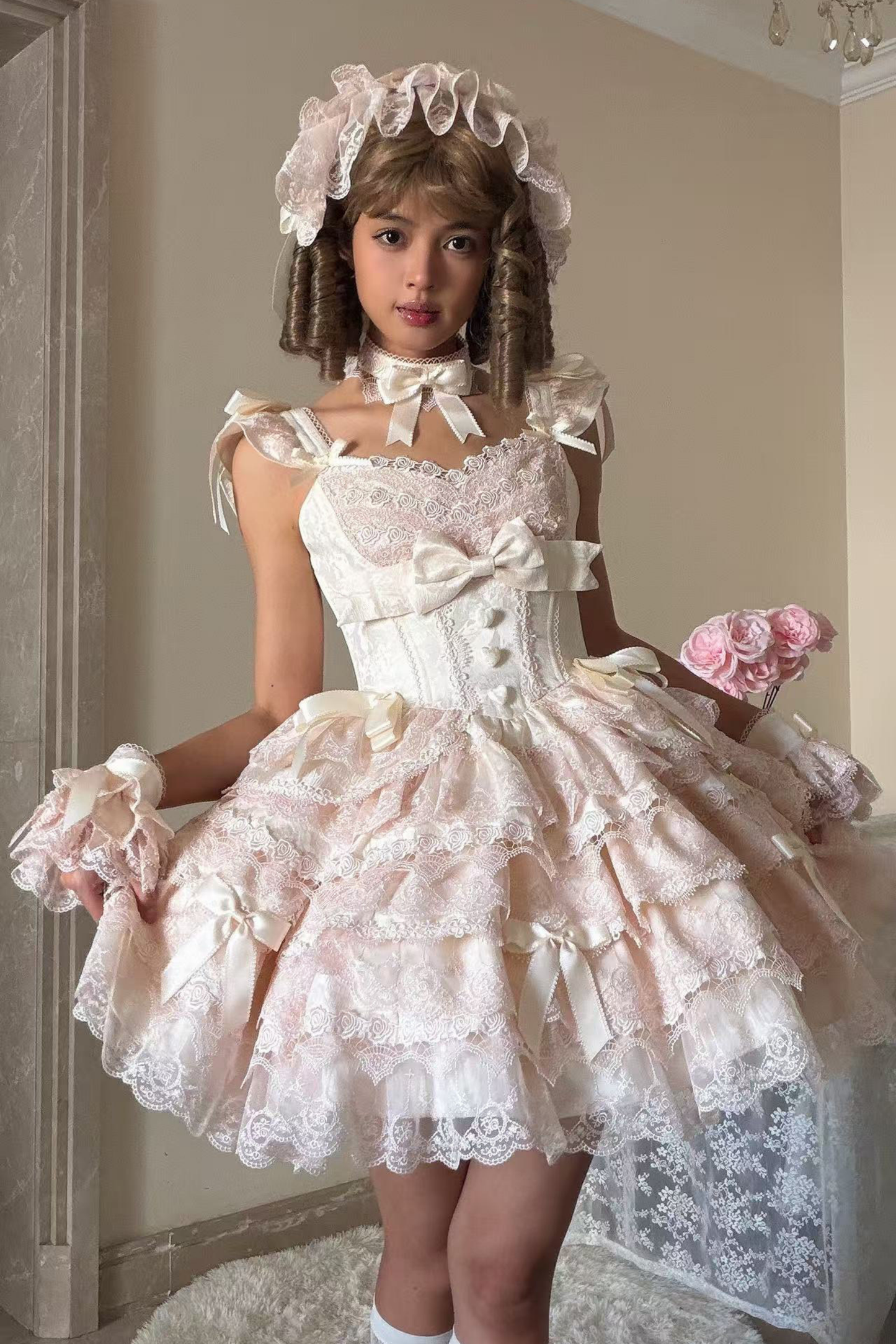 【予約商品】プリンセスバレエケーキロリータドレス+ヘアバンド+ネックレス+スリーブ+テール