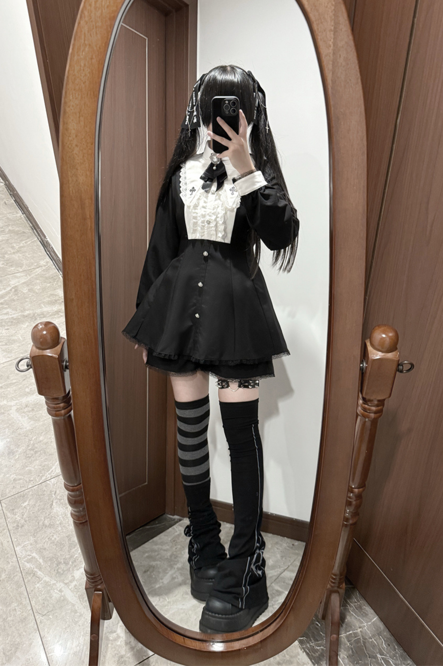 Cross Ruffle Collar Peplum Top + Shorts