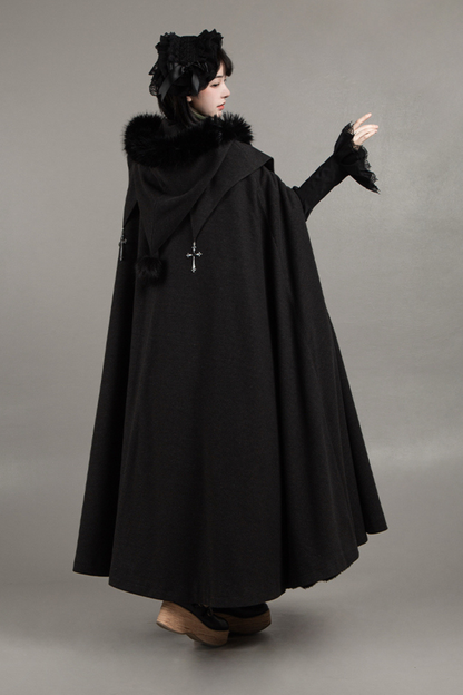 ダークゴシックフリースフードマント