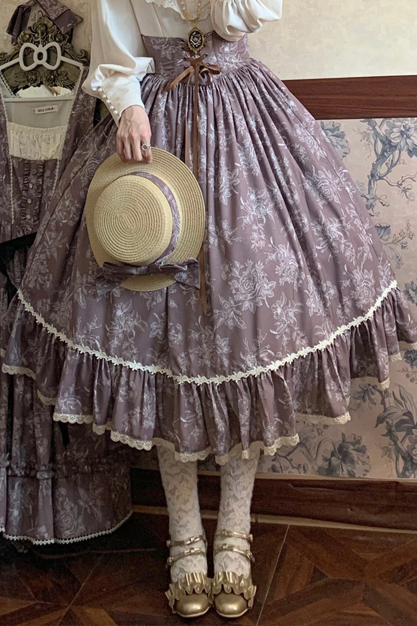 Sketch Wild Rose Elegant Herringbone Lolita Skirt