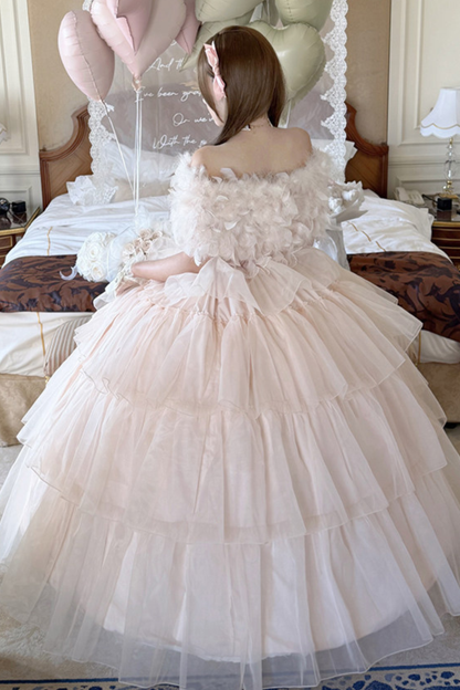 [Vorbestellung bis 30. März]Reines, süßes Hochzeitskleid + Ärmel + Schal