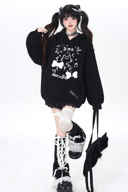 Cat Graffiti Fleece Hoodie