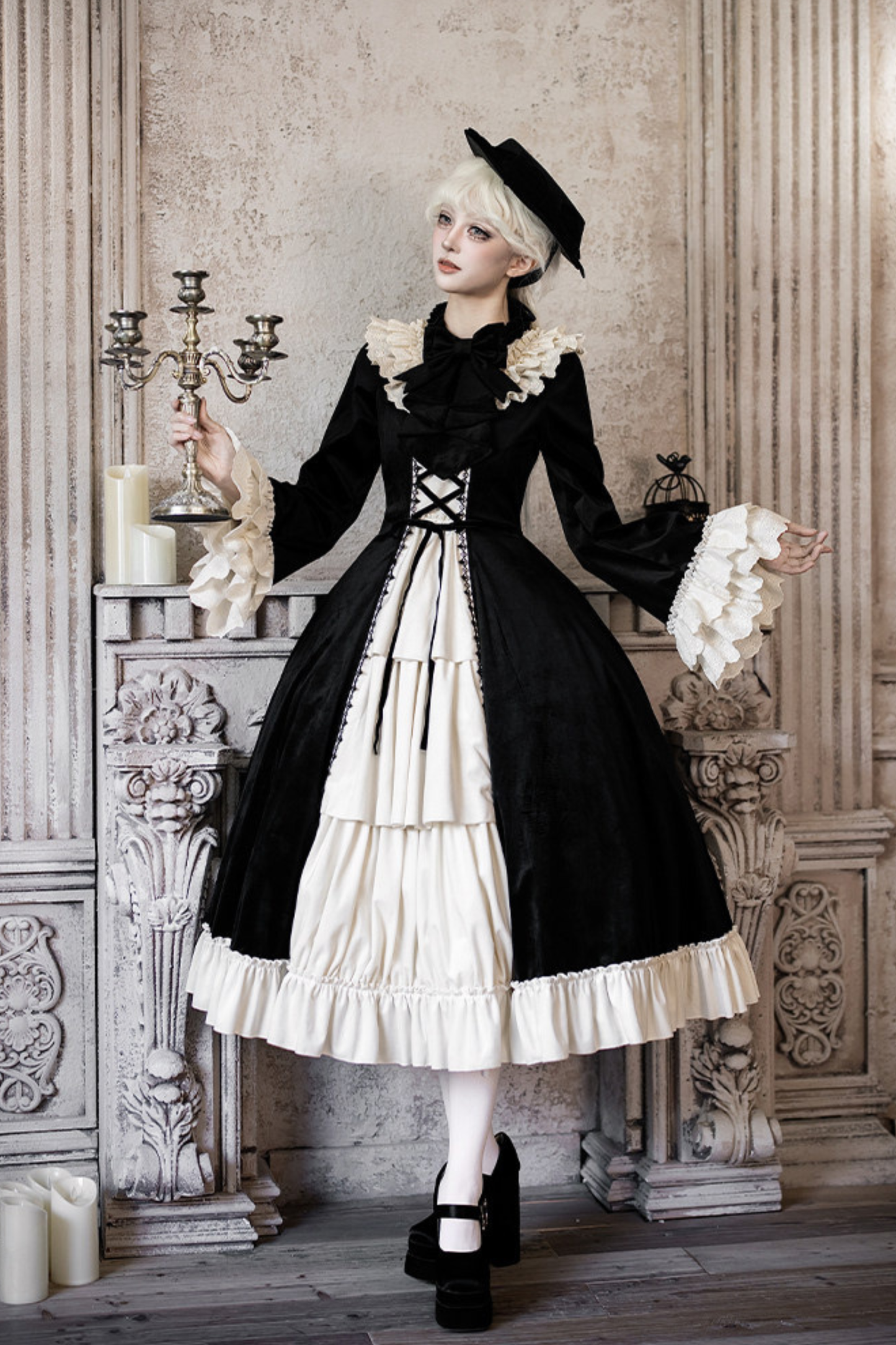 クラシカルエレガントドレス+カラー+リボン+ハット