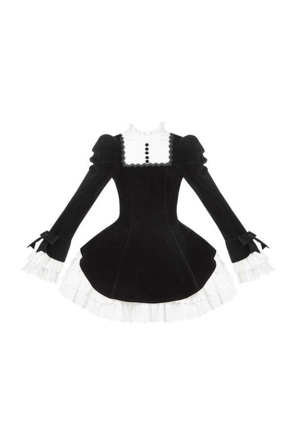 エレガントスリムコントラストカラーツインドレス+カラー+リボン+ブローチ+ハット