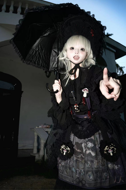 リフティングビーズゴシックストラッププリントドレス