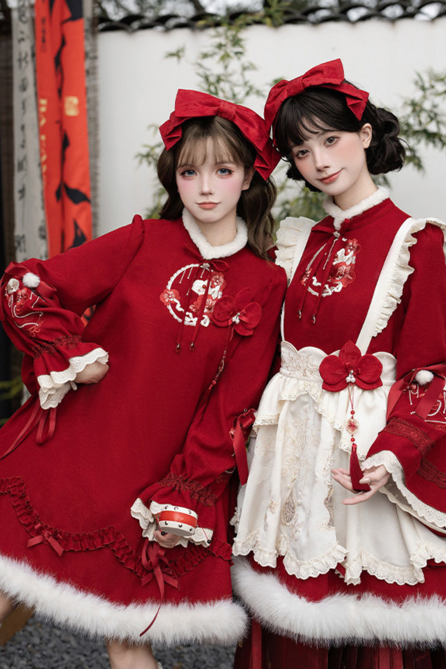 China Big Sleeve Dress + Apron + Skirt + Leg Warmers + Hairband + Clip + Pin