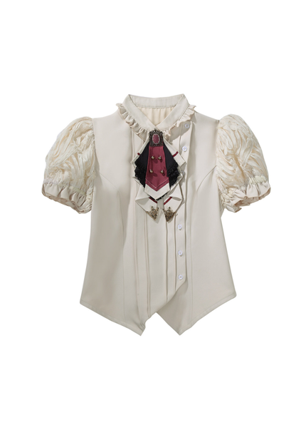 Vintage Lolita Puff Sleeve Top + Asymmetrical Skirt + Corset