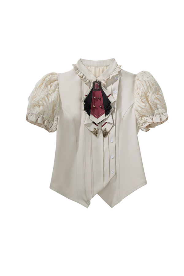 Vintage Lolita Puff Sleeve Top + Asymmetrical Skirt + Corset
