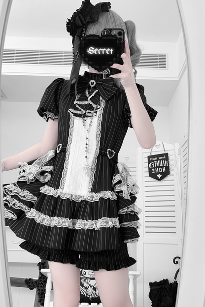 パフスリーブエレガントゴシックスタイルトップス+パンツ