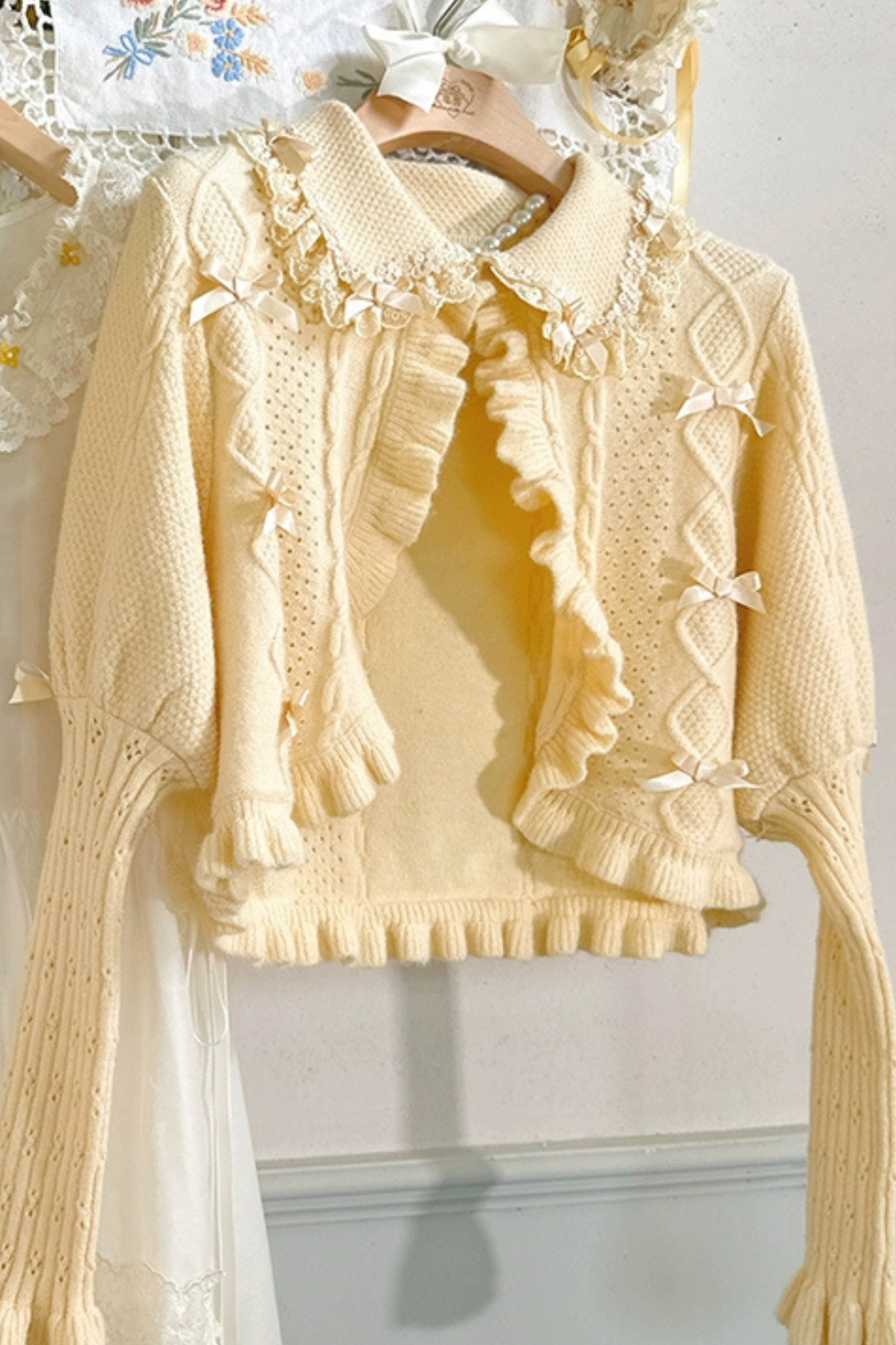 Little Ribbon Ruffle Cable Knit Cardigan