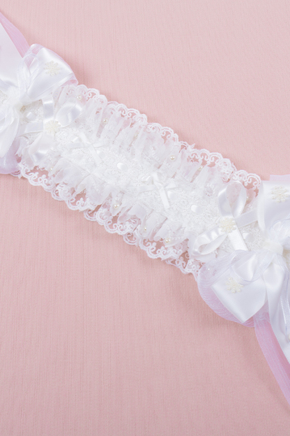 ホワイトレースブライダルスタイルボンネット+ヘアバンド+クリップ+スリーブ