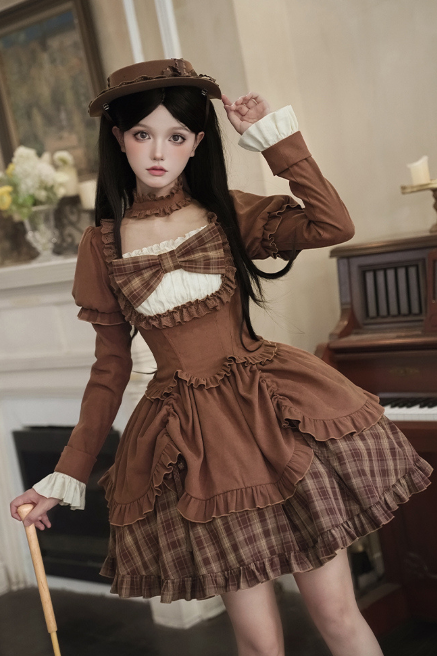 スイートチェックドールドレス＋2WAYリボン＋リボン＋ハット