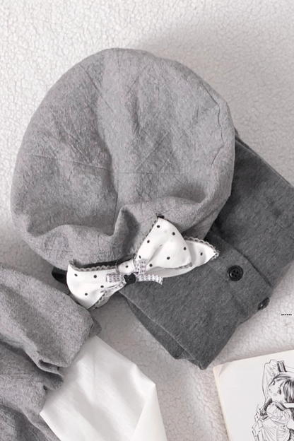 グレイポルカドットドールドレス+ベレー帽