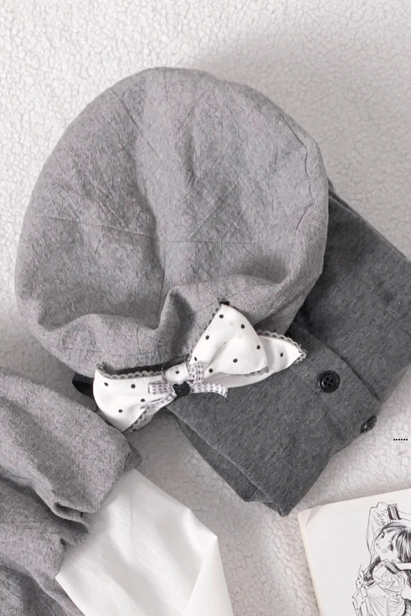 グレイポルカドットドールドレス+ベレー帽