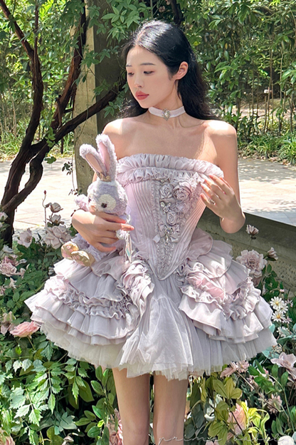 ビクトリアフラワーチューブトップス＋ショートスカート＋ロングスカート＋ガーゼスカート＋アームリング＋チョーカー