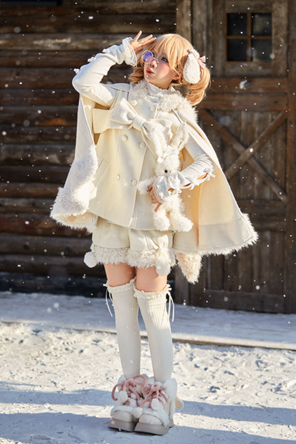 アニマルツイードコート＋ボアショートパンツ