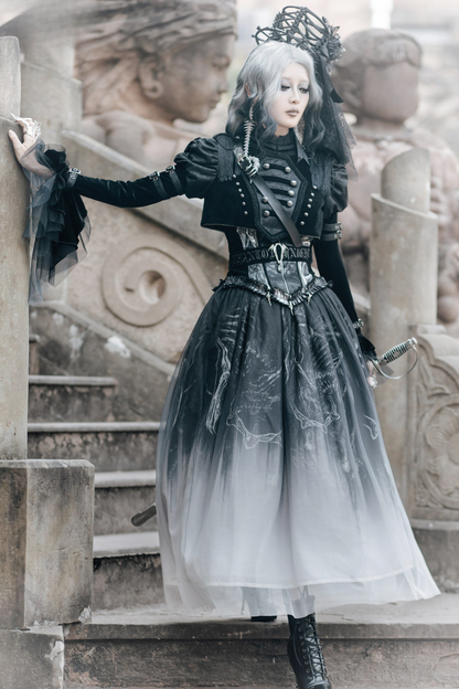 [Preordine entro l'8 giugno] Set completo abito militare gotico scuro Phantom Night (giacca + top a bustier + gonna)