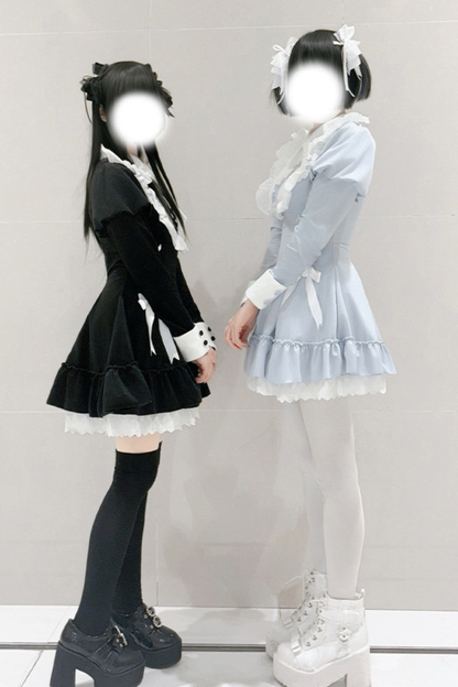 Lace-up ribbon Lolita dress + brooch + hair clip