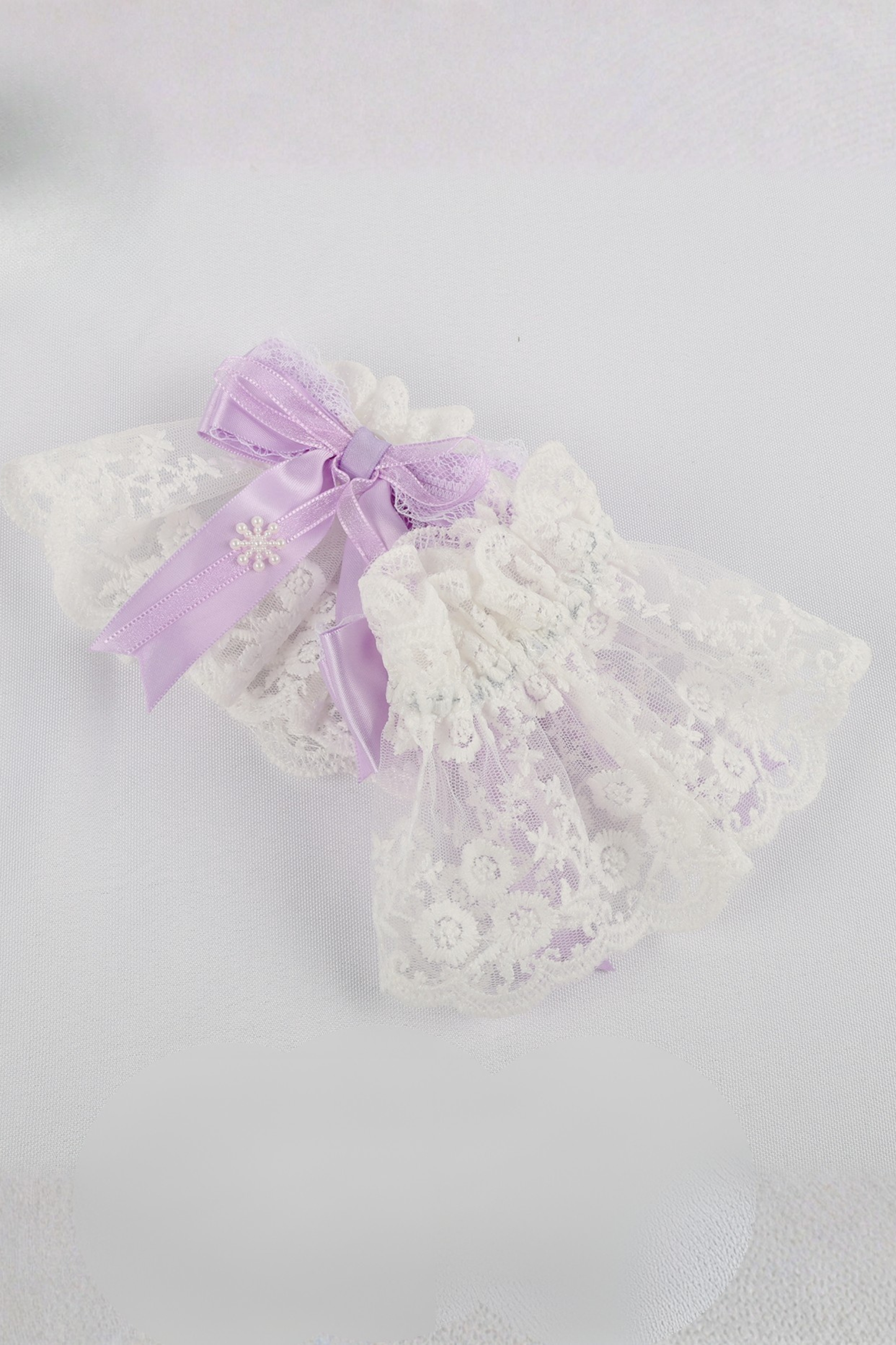 パープルブライダルリボンフラワーボンネット+ハットクリップ+ヘアバンド+リボンクリップ+スリーブ