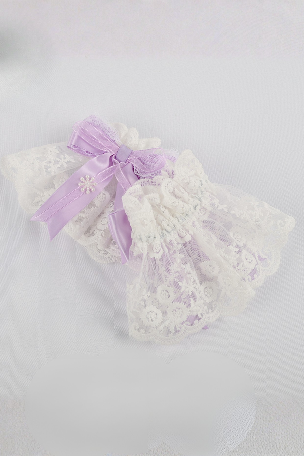 パープルブライダルリボンフラワーボンネット+ハットクリップ+ヘアバンド+リボンクリップ+スリーブ