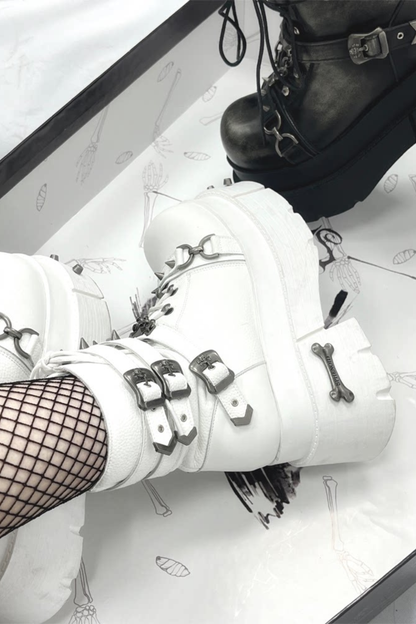 가죽 펑크 플랫폼 부츠