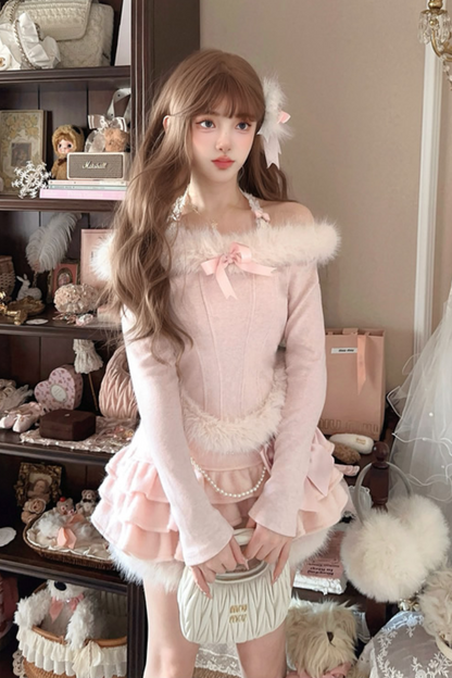 [Reservations] Sweet Fur Off-Shoulder Ribbon Top