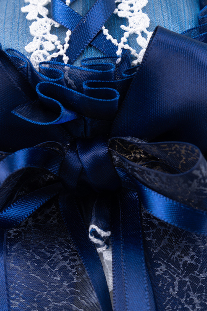 ネイビーブルーロリータボンネット+ヘアバンド+ハットクリップ+リボンクリップ