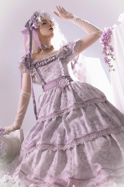 French Elegance Floral Lolita Dress + Badge + Headband + Headband