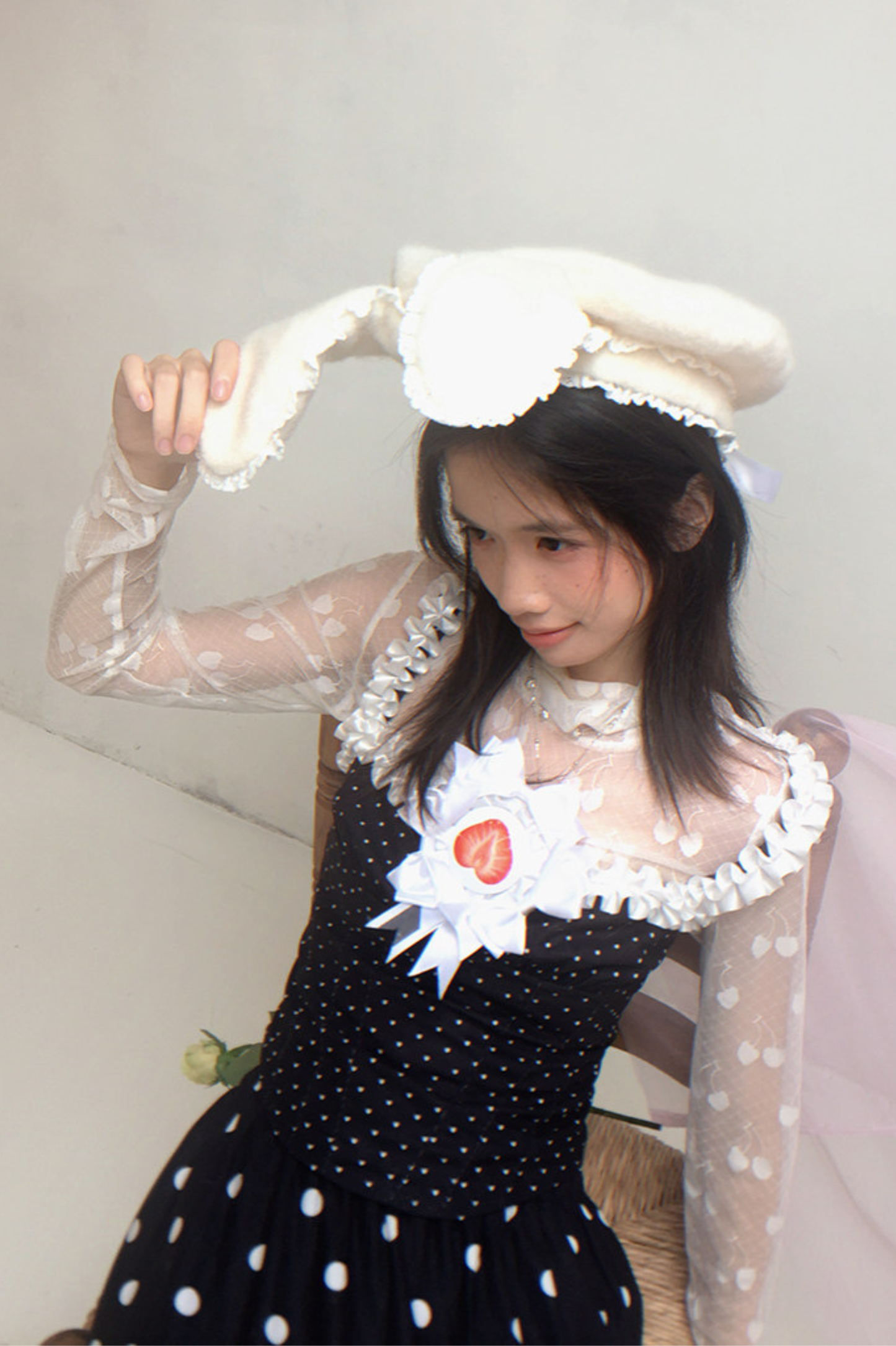 Cherry Jacquard Turtleneck Top