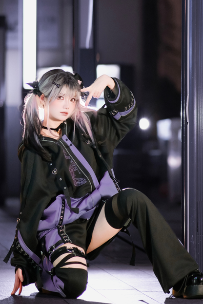 【天使界隈】サイバーテクノロジージャケット+ショートパンツ+レッグカバー