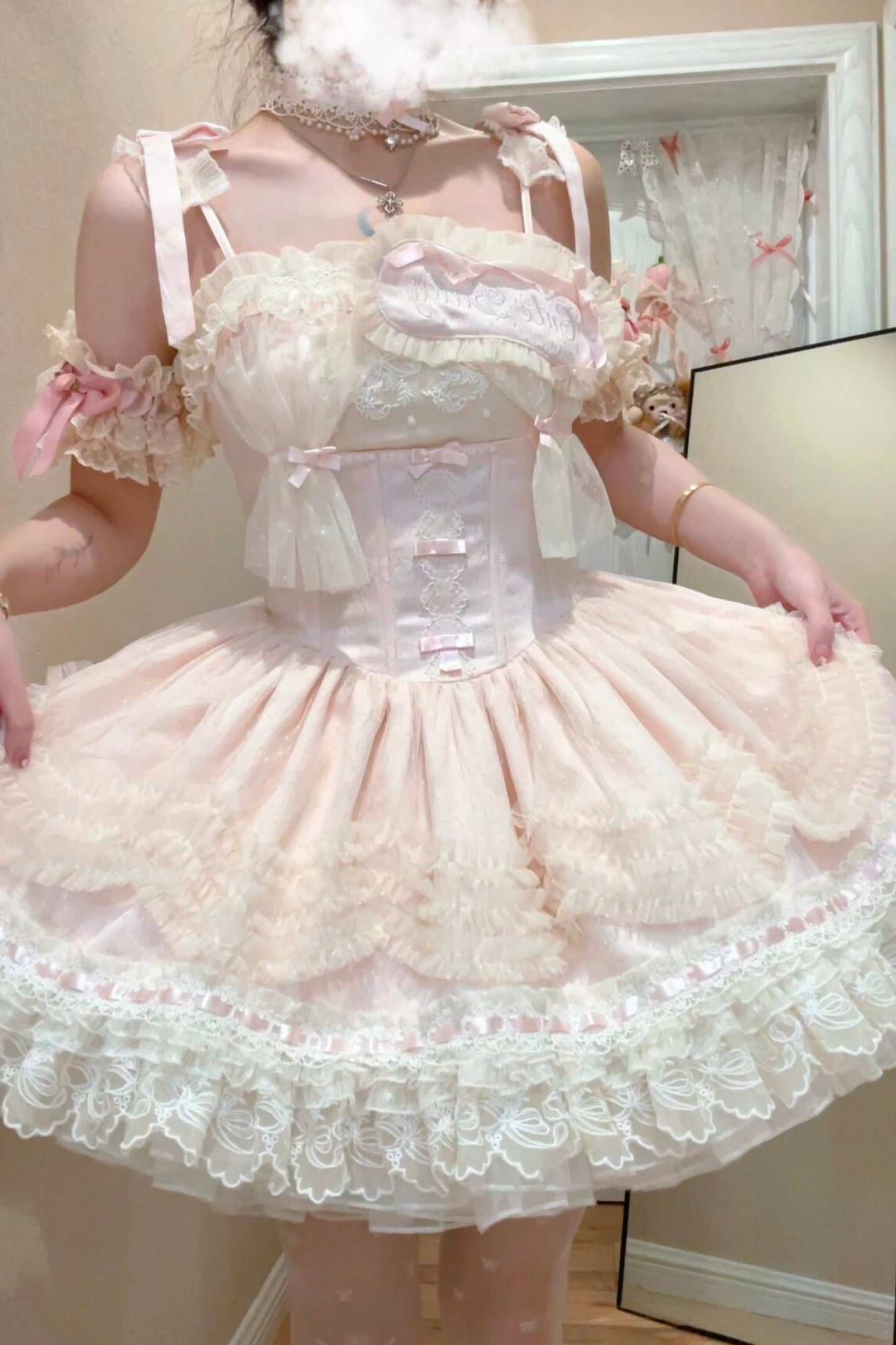 甜美珍妮蘿莉塔吊帶裙+項鍊+帽子+髮帶